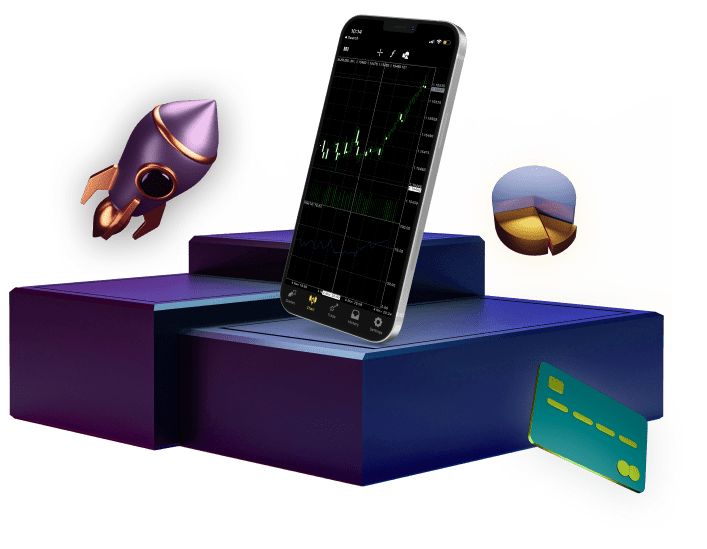 Smartphone with rocket and credit card, symbolizing fast and secure online transactions