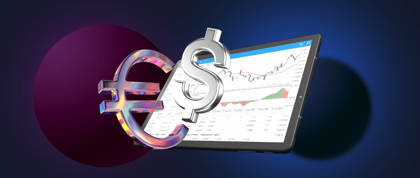 Currency exchange rates displayed on a tablet screen - forex trading with currency pairs.