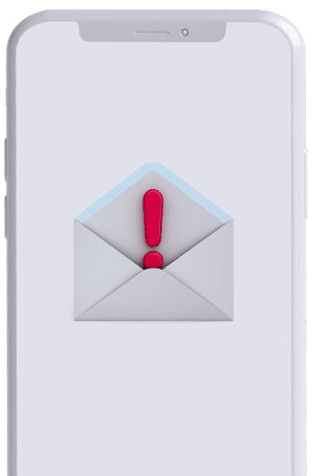 A smartphone displaying a spam email notification with a crossed-out red stop sign icon