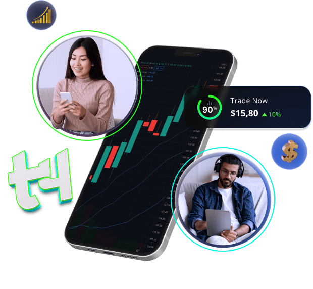 Smartphone screen showing traders and t4trade logo
